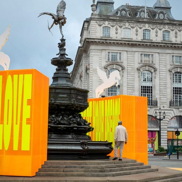 yinka ilori piccadilly circus installation good things come those who wait dezeen 2364 hero 2