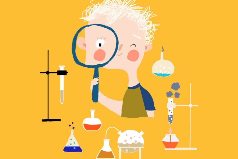 child performing science experiment illustration