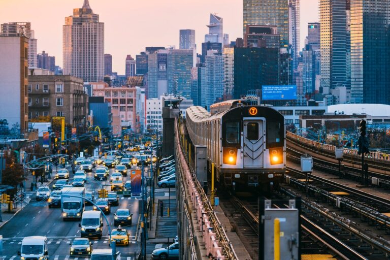elevated 7 subway train on queens blvd nyc