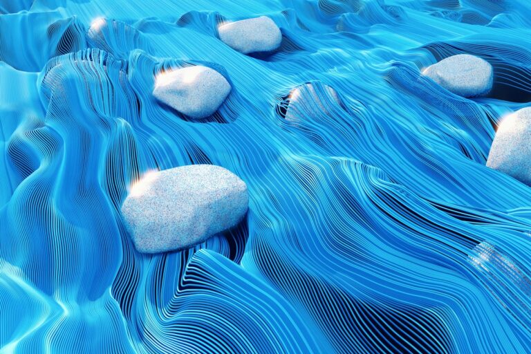 fluid dynamics flowing water with pebbles illustration