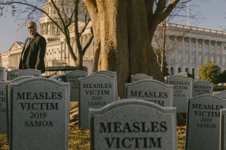 measles victims gravestones protest washington dc