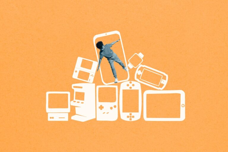person balancing on tech devices
